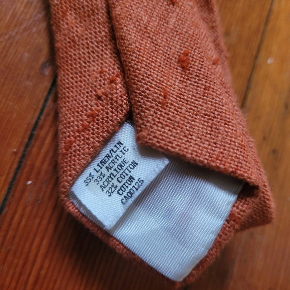 Textured Linen-Cotton blend Orange Tie - Picture 5 of 6